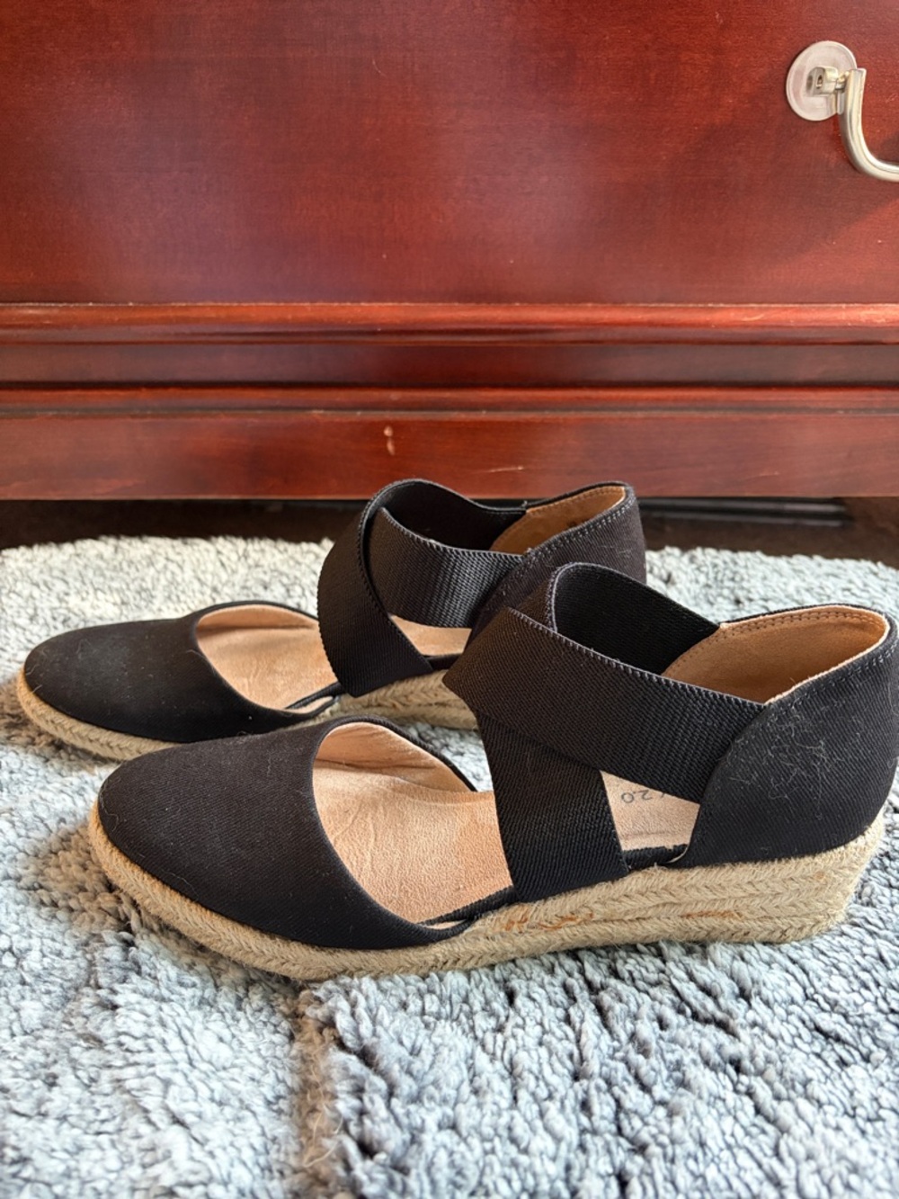 Life Stride Black Espadrille Wedge Sandals with Crisscross Straps - Picture 3 of 7